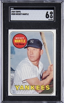 1969 Topps #500 Mickey Mantle, "Last Name In Yellow" – SGC EX-MT 6